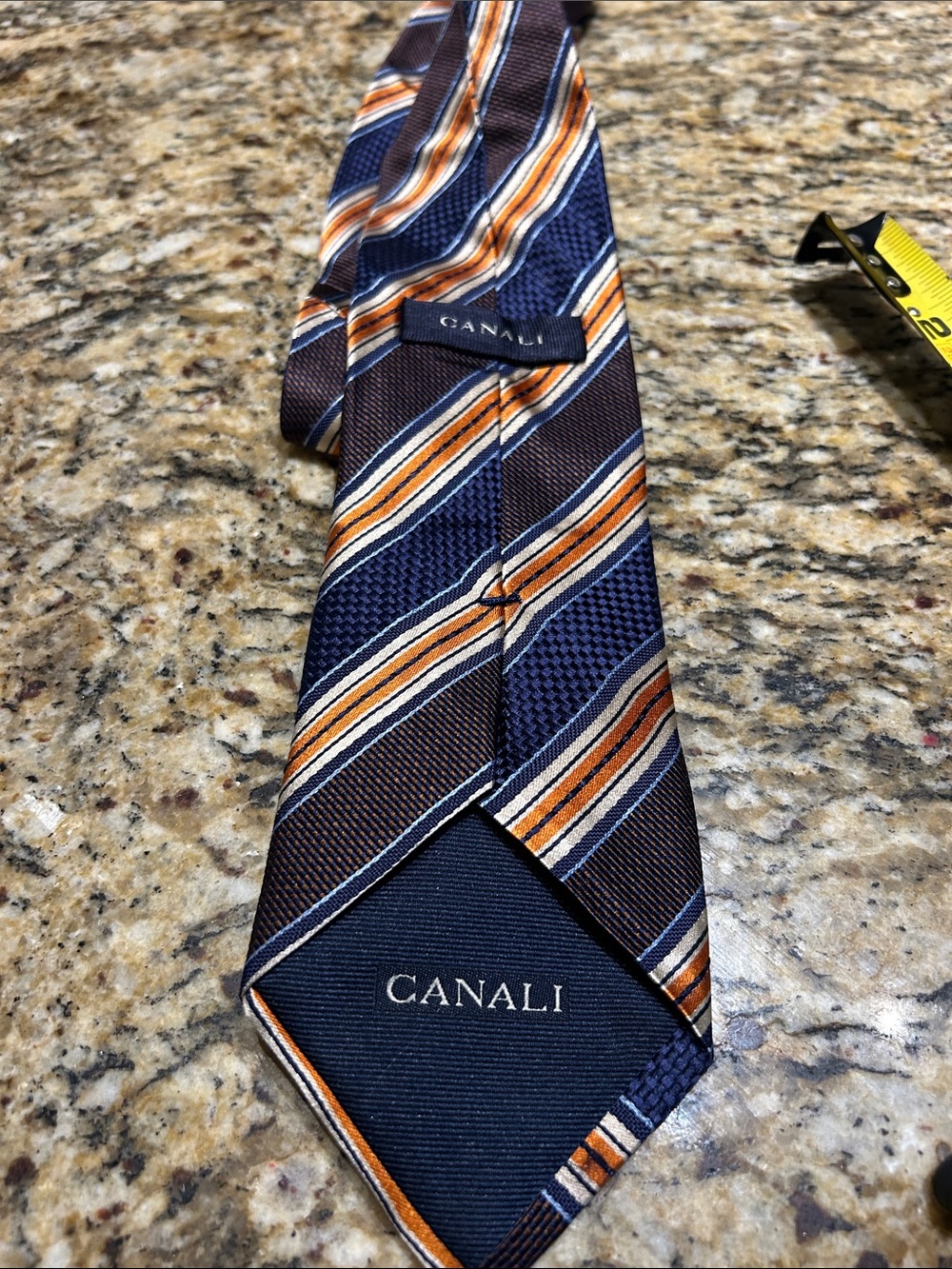Canali Navy, Cream and Orange Diagonal Stripe Silk Tie